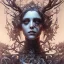 Placeholder: singer Danish MØ face, illustration by <Yoji Shinkawa>, intricate detail , high lighting, karlan, rusty metal, Dryad, fae, sidhe, ominous, nature, plants, wildflower, facepaint, dnd character portrait,