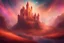 Placeholder: A surreal landscape where an old castle radiates with orange and red hues, iridescent and rainbow effects fusing CosmicLumina and SkyDancer, ethereal ambiance