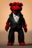 Placeholder: Waist up muppet Portrait, Kim Jong-un muppet doll, black suit, photo studio, red background, unreal engine 5, concept art, art station, ray tracing, lumen lighting, ultra detail, volumetric lighting, 3d.