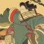 Placeholder: Ukiyo-e style illustration of mountain landscape armor gold high detail