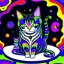 Placeholder: a black and white cat sitting on top of a table, cat in space, cosmic cataclysm, space cat, by Louis Wain, cosmic and colorful, amazing colorful background, a painting of a cat, petros afshar speedart, psychedelic art style, inspired by Louis Wain, kittens in outer space, painting of a cat, solid color background intricate