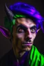 Placeholder: A portrait of a young elf, a wizard, spike ears, purple hair, Caravaggio style