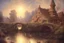 Placeholder: A Cotswold village, a brook, a bridge, Full moon, beautiful celestial sky, Milky Way, hyper-detailed art by Ivan Kramskoi. elegant intricate oil on canvas beautiful high detail award winning fantastic view crisp quality hdr