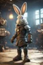 Placeholder: viking rabbit with boots in fallout 4 setting, bokeh, downlight, prize winning, depth of field, trading robot monster in background, stereoscopic cartoon