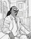 Placeholder: coloring page for teens, simple outlines art, cartoon style, outline drawing, bold outlines, clean and clear outlines, no tones color, no color, no detailed art, art full view, wide angle, white background, STEVIE WONDER.