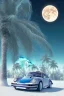 Placeholder: 1980's aesthetic vaporwave palm trees with lighting with moon with porsche in the winter snow