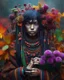 Placeholder: Vibrant autumn foliage in a rain-kissed setting, Ikebana arrangement, Haiku poetry inspiration, Japanese garden elements, autumn asters, Utagawa Hiroshige essence, Isaac Levitan influence, woman with dark skin, tribal markings, mysterious expression, piercing eyes, flowing black hair, colorful beads, layered textiles, bright hues, ornate jewelry, cultural richness, dark, blurred backdrop, GoBi, Наталья И-ва.Mystical character with pale blue scaly skin, icy green eyes, dark eyeliner, cascading da