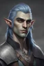 Placeholder: The son of an half-orc and a half-elf in D&D universe. That character looks around 22 years old. He is a bard. He has a scar across the throat. His skin is of a blue-grey and his hair are dark with a white strand of hair.
