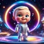 Placeholder: (masterpiece, best quality, 8k, RAW photo, beautiful and aesthetic:1.2), complex detail, Indirect light, photorealistic, (((full body))), Cosmic Boss Baby style smiling, Long clear curvy hair, colorfull Sci-Fi environment