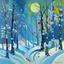 Placeholder: A light blue winter forest with falling snowflakes painted by Wassily Kandinsky