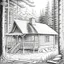 Placeholder: Detailed pencil drawing of a cabin in the woods, clean, nice.