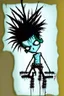 Placeholder: 2d drawing of a stickman, cool with punk hair, x eyes like in hangman, laying flat on stomach,top view of full body,3d realistic in colour