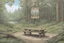 Placeholder: lookout, picnic table, forest, overgrown, post-apocalyptic, comic book, camp site signs