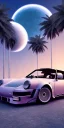 Placeholder: 1980's aesthetic vaporwave palm trees and spheres and Porsche with lightning