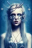 Placeholder: Danish singer MØ face,Abstract steampunk, blue tones,