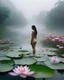 Placeholder: 🐊 🌸🌺 landscape a wonderful lotus flowers on river beauty early morning heavy fog cold,a beautiful woman rise up swim on end up on river,high sharpens photography HD,photography realistic colors sharpens