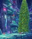 Placeholder: Painting of Christmas tree inside futuristic cyberpunk space ship