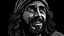 Placeholder: goofy Jesus , 4k, sharp edges ,Chiaroscuro, hyper realism, realistic, highly detailed, high contrast black and white, sharp