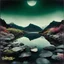Placeholder: Sublime foto close-up polaroid ad alta definizione di una montagna rocciosa, un lago, surreale, colors, cityscape scifi, collage art, dadaism, sublime, splimapys nero, cielo nero, acqua nera riflette un sole nero, macabre piante circondano il lago, alghe, hypermaximalist, Max Ernst style, strangeness, intricate, hypnotic, obsessive, Yves Tanguy, 8k, deep 3d field, very accentuated details of the rocks and sht frn, eerie, artistic photo, shot on Hasselblad, large format film, medium format film