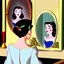 Placeholder: Snow White's stepmother stands in front of the mirror and asks a mirror, a mirror on the wall, who is the most beautiful of them all? From the mirror she sees a picture of an ugly and disgusting witch