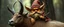 Placeholder: a gold ginger fluffy gnome quickling kobold gremlin that looks like the opposite of a vampire in bunad leaning on an elk, holding his horns