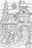 Placeholder: coloring page for kids, Santa's Workshop, cartoon style, thick outline, low details, no shading, no color