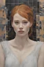 Placeholder: Ginger hair Alexandra "Sasha" Aleksejevna Luss and Jennifer Lawrence psychology erect oil paiting In depth psychology display Gustav Klimt style, dream, symptom, image in the background in the city artgerm display Gustav Klimt style artgerm display in the New York City.