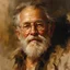 Placeholder: oil painting, by Richard Schmid, ((best quality)), ((masterpiece)), ((realistic, digital art)), (hyper detaile), Upper body Portrait painting of an old bearded man with glasses on, in Richard Schmid style