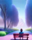 Placeholder: park mystical dream, park bench, man, woman, child, dog, trees, path, bird, sunshine, mystical, fantasy, romanticism, pastel colors, daylight, daytime, acrylic painting, detailed, soft focus,