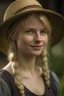 Placeholder: a young blond hair female farmer. She's very beautiful. She comes from a medieval romantic romance. I want a portrait