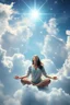 Placeholder: Beautiful meditating Woman connected with space and spirit in clouds and heaven