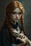 Placeholder: a pretty fantasy woman, young, braided ginger hair, maternal, dark fantasy art