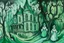 Placeholder: A mint colored haunted mansion with ghosts painted by Paul Cezanne