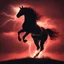 Placeholder: full silhouette of a horse rearing up(outlined by lighting), plus red sky with lightning bolt of electricity traveling (from top right to bottom left)