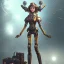 Placeholder: steampunk, female robot falling from the sky, full-body