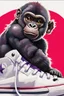 Placeholder: a profile picture of a small gorilla sitting in a purple coloured Converse sneaker, like it's a car, comic style