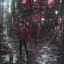 Placeholder: just a distant japanese only boy, Christmas night, photo from behind, black hair, sitting on floor, akira red jacket with pill in the back, tokyo post apocalyptic, rain, extremely detailed, extremely realistic