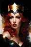 Placeholder: christina hendricks as wonderwoman :: dark mysterious esoteric atmosphere :: digital matt painting with rough paint strokes by Jeremy Mann + Carne Griffiths + Leonid Afremov, black canvas