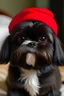 Placeholder: A black shih tzu with the Santa claus hat