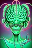 Placeholder: Vintage illustration of a slimey green brain melting, cartoonist animation style, hand drawn, neon lighting, gross art, pop punk, 90s anime inspired, airbrushing, post modern, horror cut, gradient chrome abberations, retro weird drawings, alien brain matter, blood spatter , scifi punk