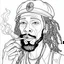 Placeholder: Coloring page for toodlers, with a cute rastaman smoking joint, very Bold outlines and white background, anime style, minimal number of elements, very simple