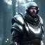 Placeholder: Epic Character design, Male space soldier wearing metal armor black, mist, photorealistic, octane render, unreal engine 5 style, ultra detailed, volumetric lighting, Dark Alien planet, 27 year old man with helmet and beard