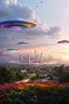 Placeholder: ufo rainbows, cité cristal très futuriste ultra moderne, ufos fleet, intergalactic, dômes de cristal, beautiful gardens , flowers