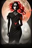 Placeholder: Explosive abstract collage style image of a beautiful gothic girl, dramatic, pieces of cloth material, textured moon in background, bob wire, gothic sureoundings