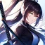 Placeholder: 8k, high quality, detailed, beautiful lighting, vibrant colors, black long hair, vibrant white eyes, girl, ponytail, holding katana