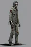 Placeholder: zombie, full body, profile ,comic book, post-apocalypse, gray background,