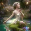 Placeholder: high-quality, fine-detail beautiful, stunning fairy sitting beside a clear, reflective lake, flowers, butterflies, small globes of iridescent light, tranquil, gorgeous, 8k resolution, 3D octane render, intricate, digital art, detailed matte, volumetric lighting, George Grie, Anne Dittman, Anne Stokes, Lisa Parker, Selina French,