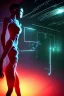 Placeholder: 3d, si-fi hunger , far away a girl in the middle, stand on round platform, connected by wires , vr googles, beautifully color coded, super detailed, moody lighting, volumetric lighting, night time, glowing veins, mass effect