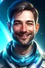 Placeholder: men of 30 years old, crystalline skin, galactic, cristal, ufo, very nice smile, commander, high rank, large cosmic forehead, human face, admiral