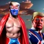 Placeholder: realistic image of donald trump as a mexican wrestling fighter posing outdoors, with mexican mask painted on the face, red and blue breeches, confederate flag cape, naked torso, retro style, 80s, vibrant color, highly detailed, sky background, concept art, unreal engine 5, god rays, ray tracing, RTX, lumen lighting, ultra detail, volumetric lighting, 3d, finely drawn, high definition, high resolution.